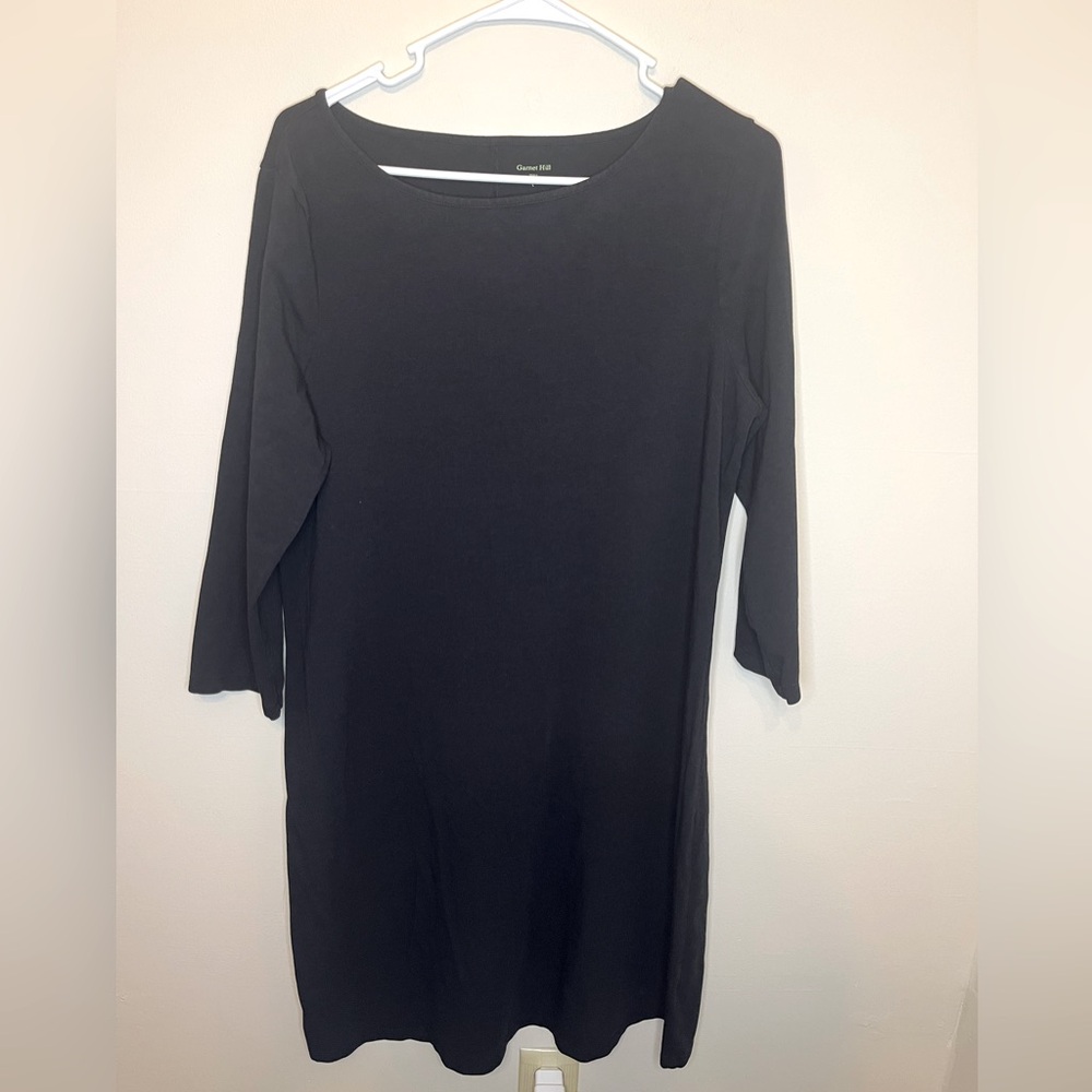 Garnet Hill Dress Trapeze Black Size L 3/4 Sleeve Minimalist EUC